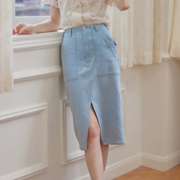 Simple Retro Joe High-waisted Blue Denim Skirt - Picture 1 of 8